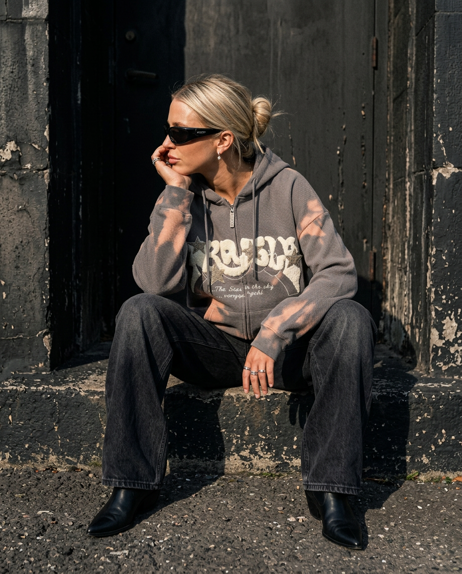 Grey Tie-Dye — female editorial